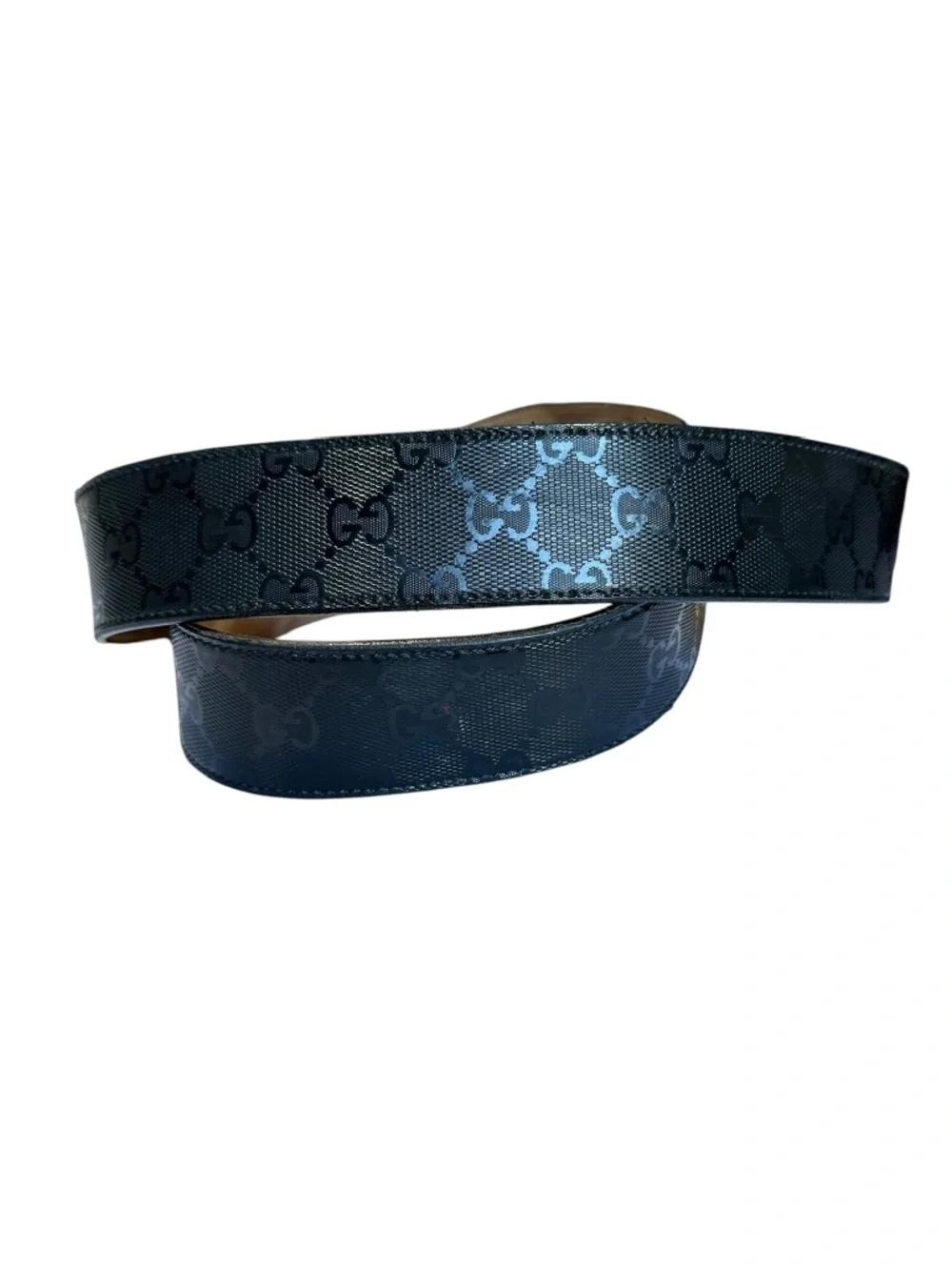 Authentic GUCCI Leather Belt With Black GG Interlocking Imprime Canvas 48 Large